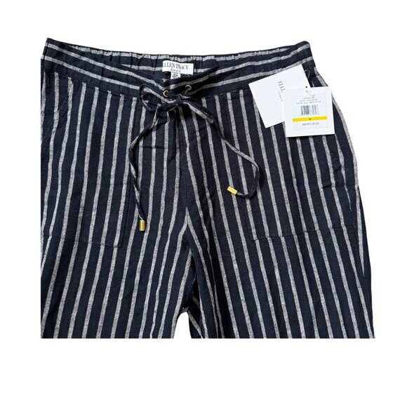 Ellen Tracy navy and white linen blend ankle pants size Medium - Picture 2 of 6